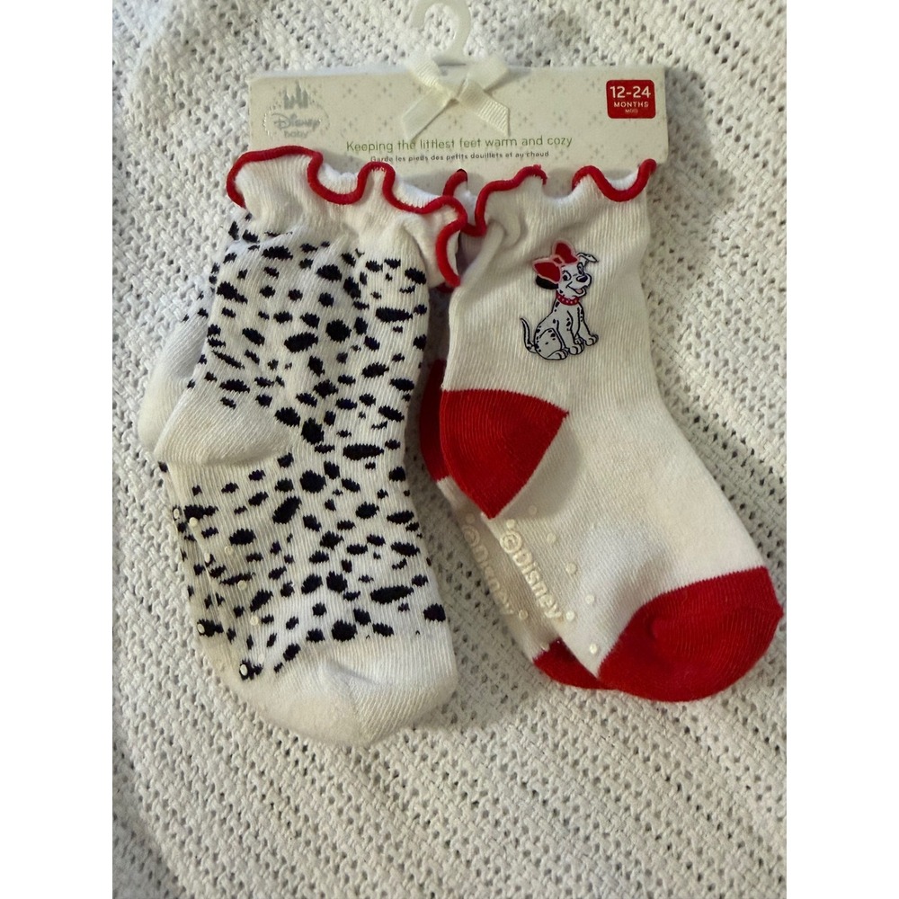 Disney Baby 101 Dalmatians Socks 2 Pack Red White Black Spotted 12-24 Months NEW